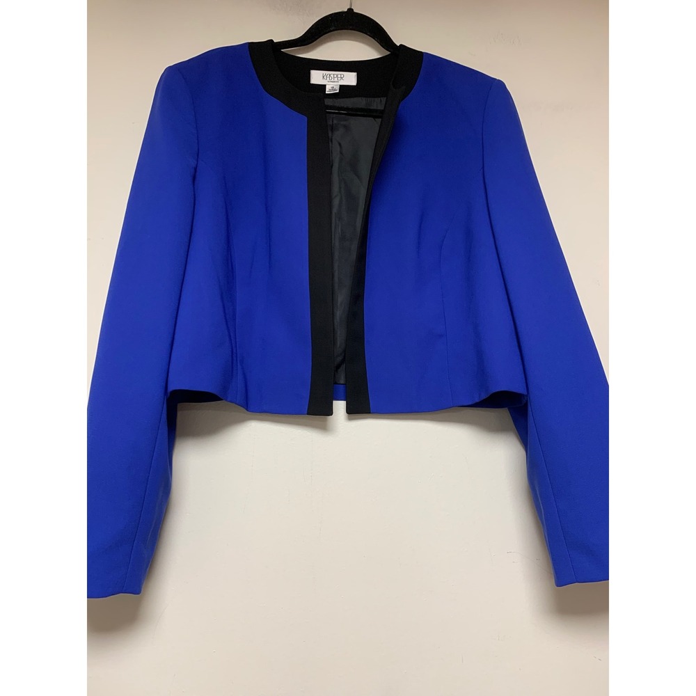 Kasper Cropped Bolero Jacket Womens 18 Blue Black Excellent Open Front Blazer